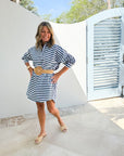 CARYN LAWN Preppy Dress Stripe & Gingham Navy