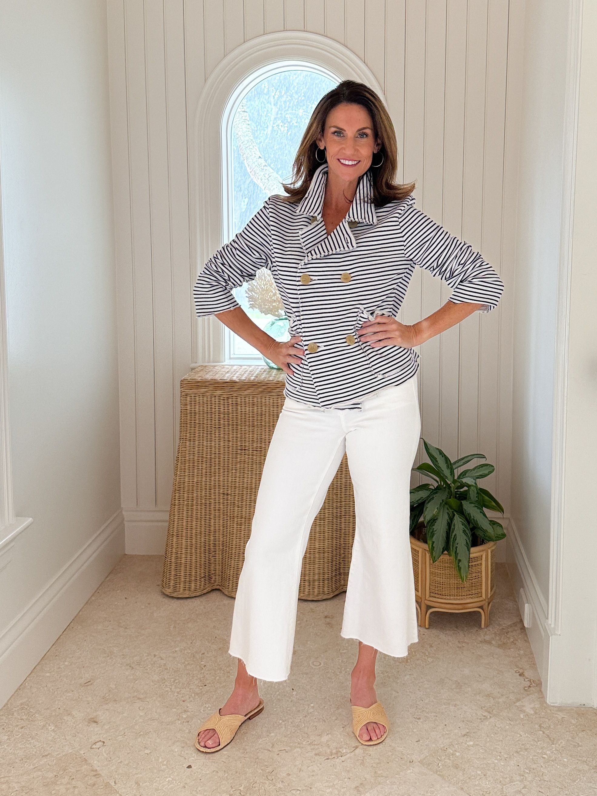 FRANK & EILEEN Mini Belfast Crop Peacoat Navy French Stripe