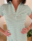 FRANK & EILEEN Lauren Polo Dress Green/White Stripe