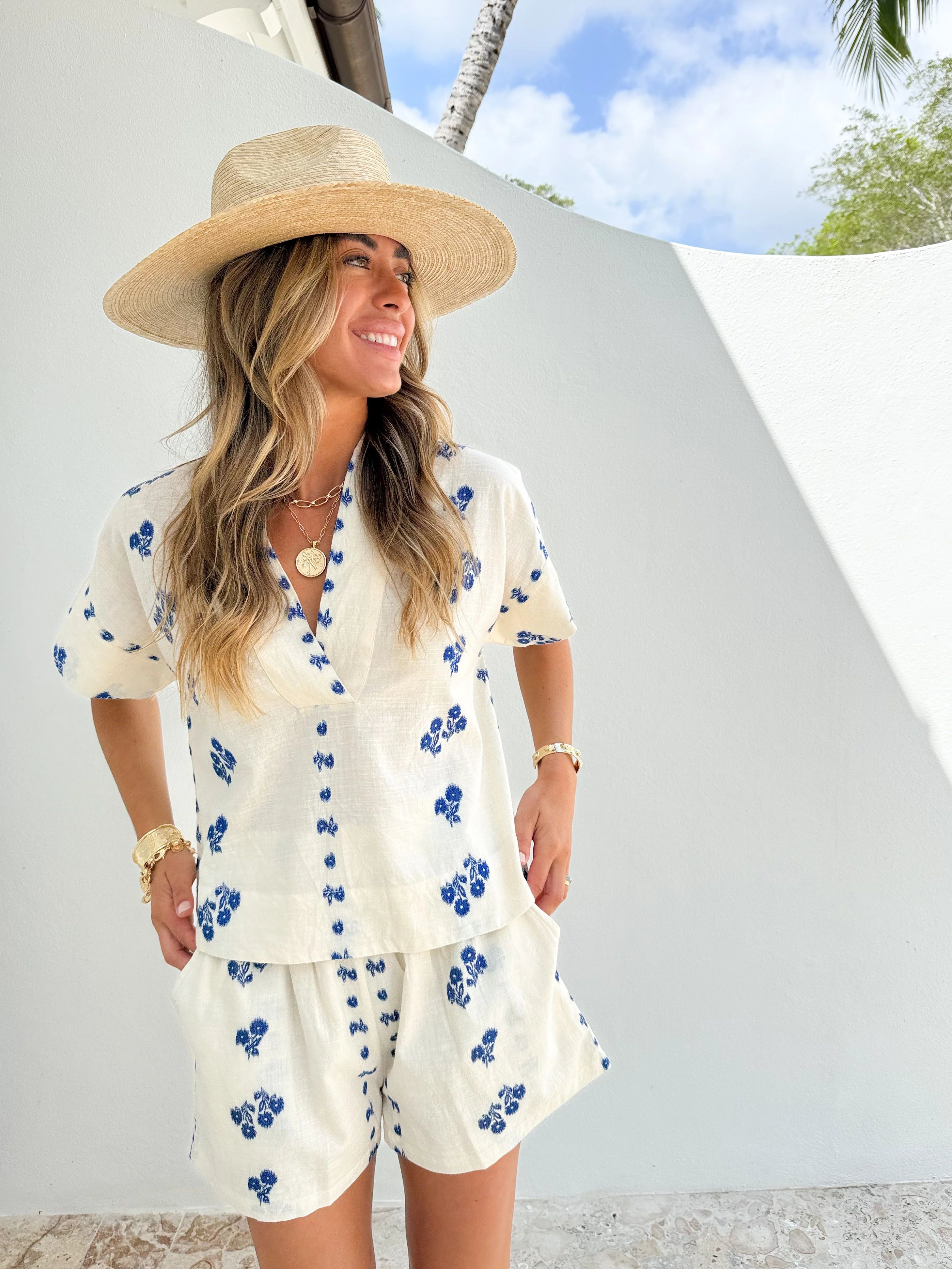 OLIPHANT V Neck Top Wicklow Blue