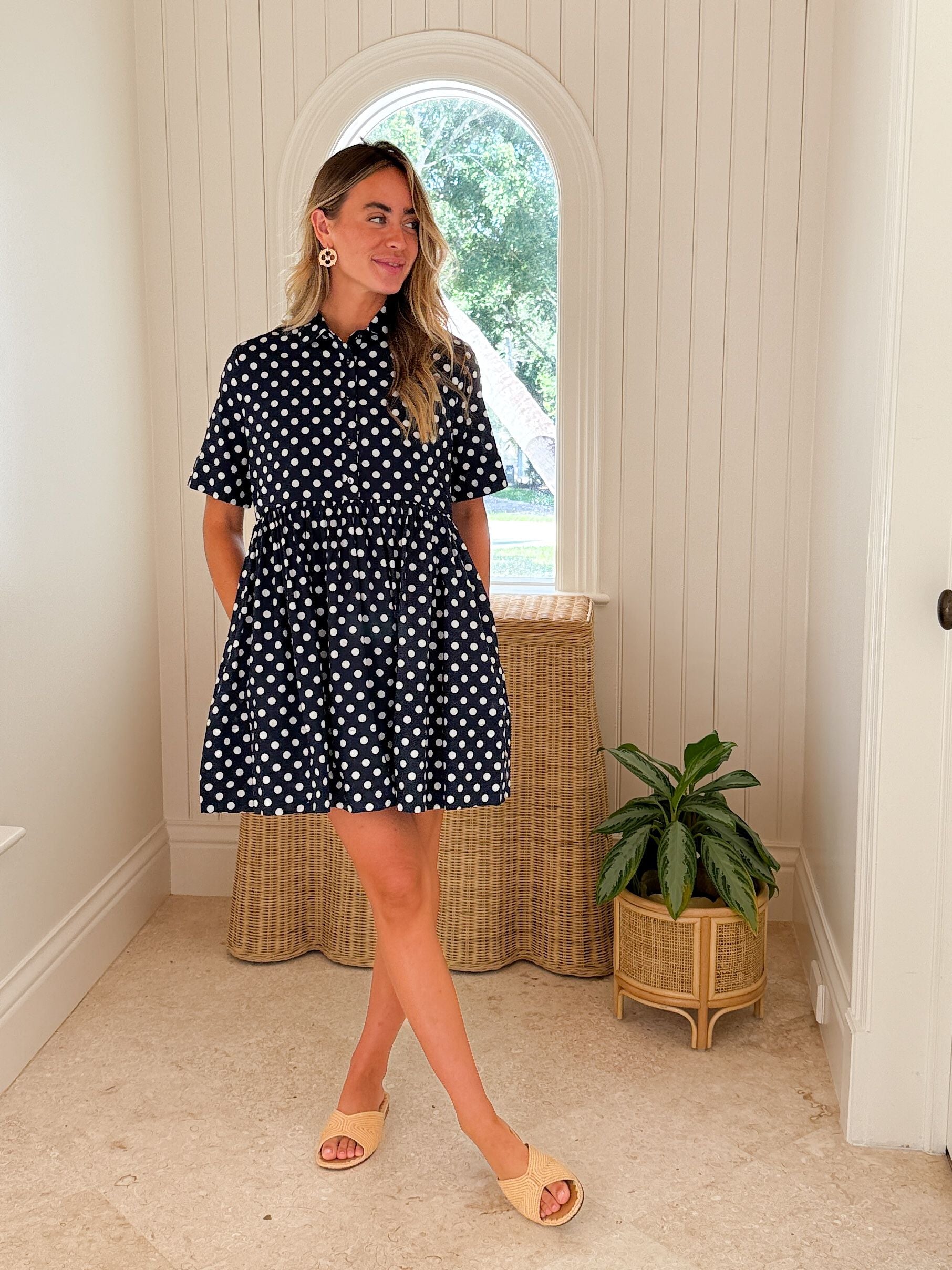 PROSPERINA Piper Mini Dress Navy Polka Dot