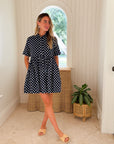 PROSPERINA Piper Mini Dress Navy Polka Dot