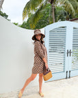 NAVY BLEU Campbell Dress Brown Leaf