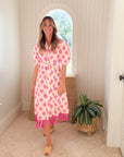 FINAL SALE MER ST. BARTH Estelle Women's Fringed Shirtdress White Pink Ikat