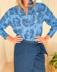 SARAH ALEXIS Maeve Buttondown Blouse Dark Blue Sailor's Tile