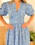 OLIPHANT V-Neck Puff Mini Ditsy Blue