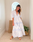 OLIPHANT V-Neck Puff Maxi Dress Amadora Blue