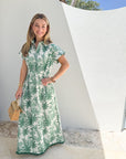 BEAU & RO Lisa Maxi Dress Beige Palm Leaf
