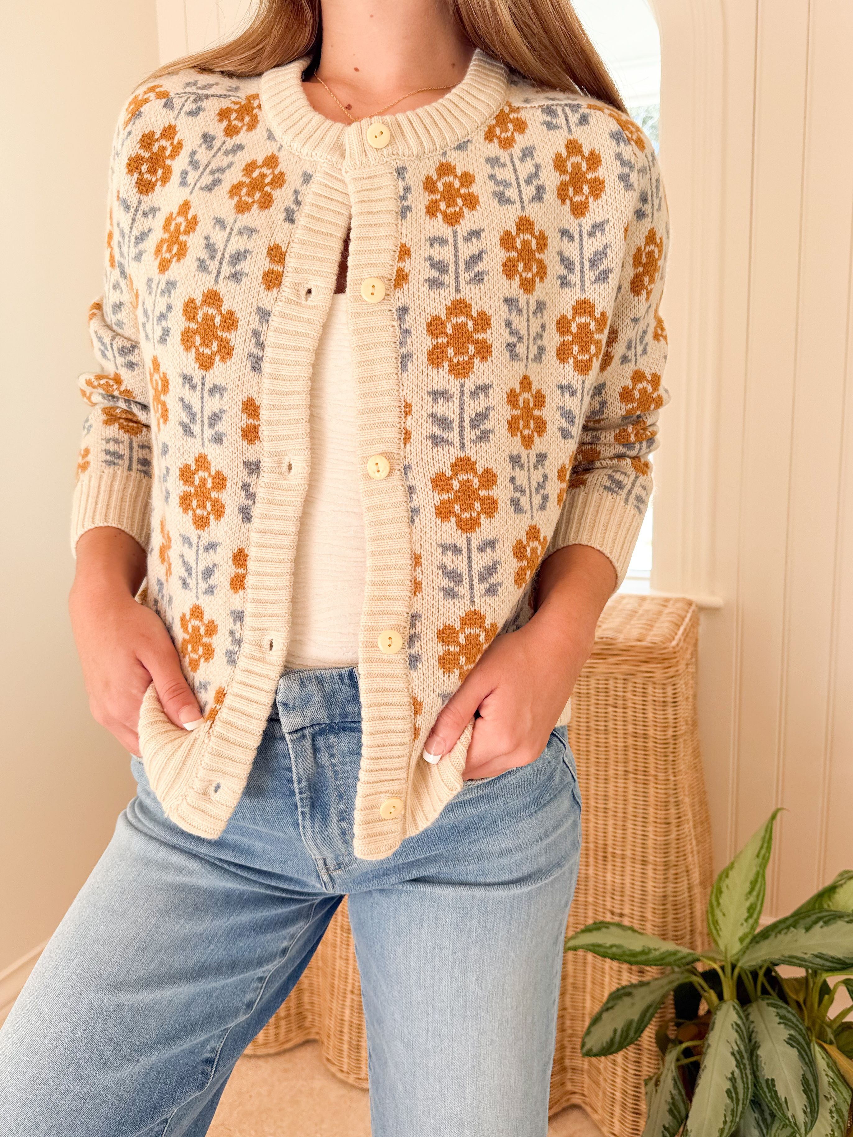 MAREA Flora Intarsia Cardigan Ivory