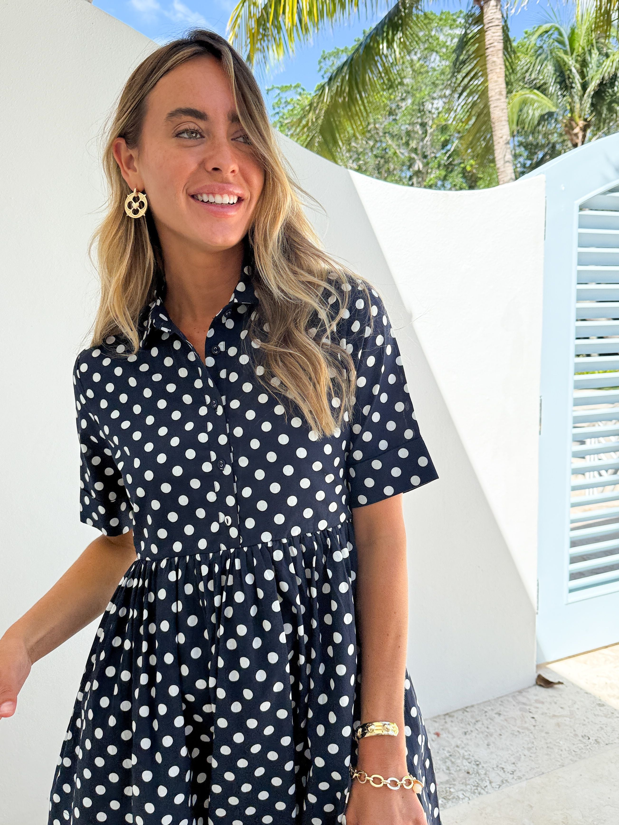 PROSPERINA Piper Mini Dress Navy Polka Dot