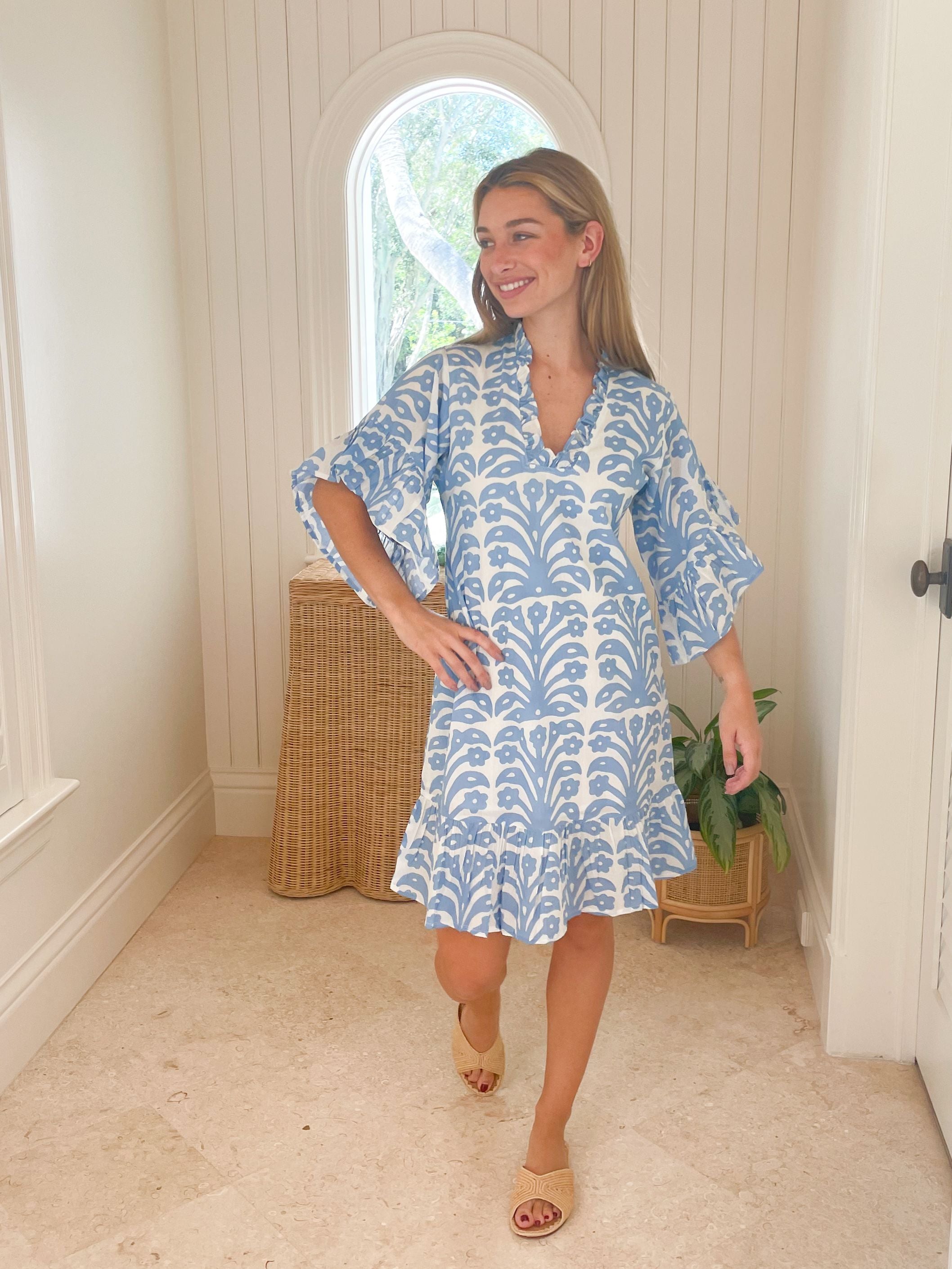 FITZROY & WILLA Soleil Mini Dress Periwinkle Ikat Block