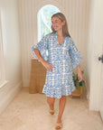 FITZROY & WILLA Soleil Mini Dress Periwinkle Ikat Block