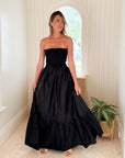 KASIA Cosmos Strapless Smocked Maxi Dress Black