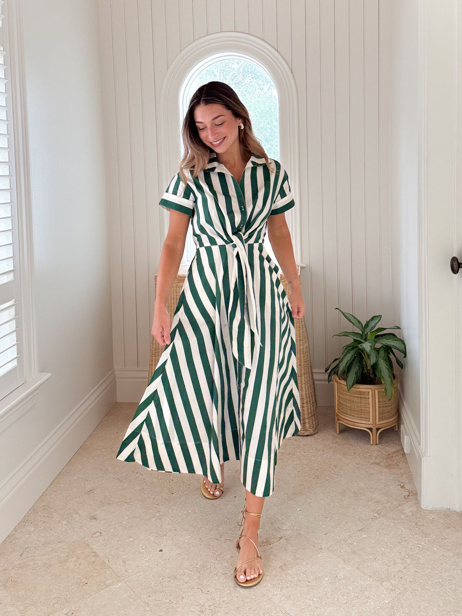 green black striped dress CARA CARA Asbury Green/White Stripe Not Fitted Color:Hunter grey mini dress Women's Long Sleeve Dress
