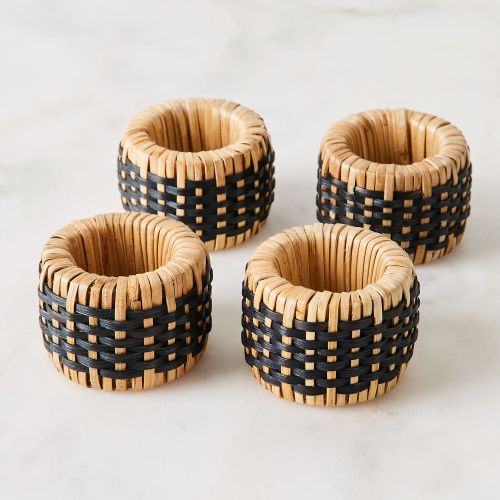 JULISKA Woven Navy Napkin Rings-Set/4