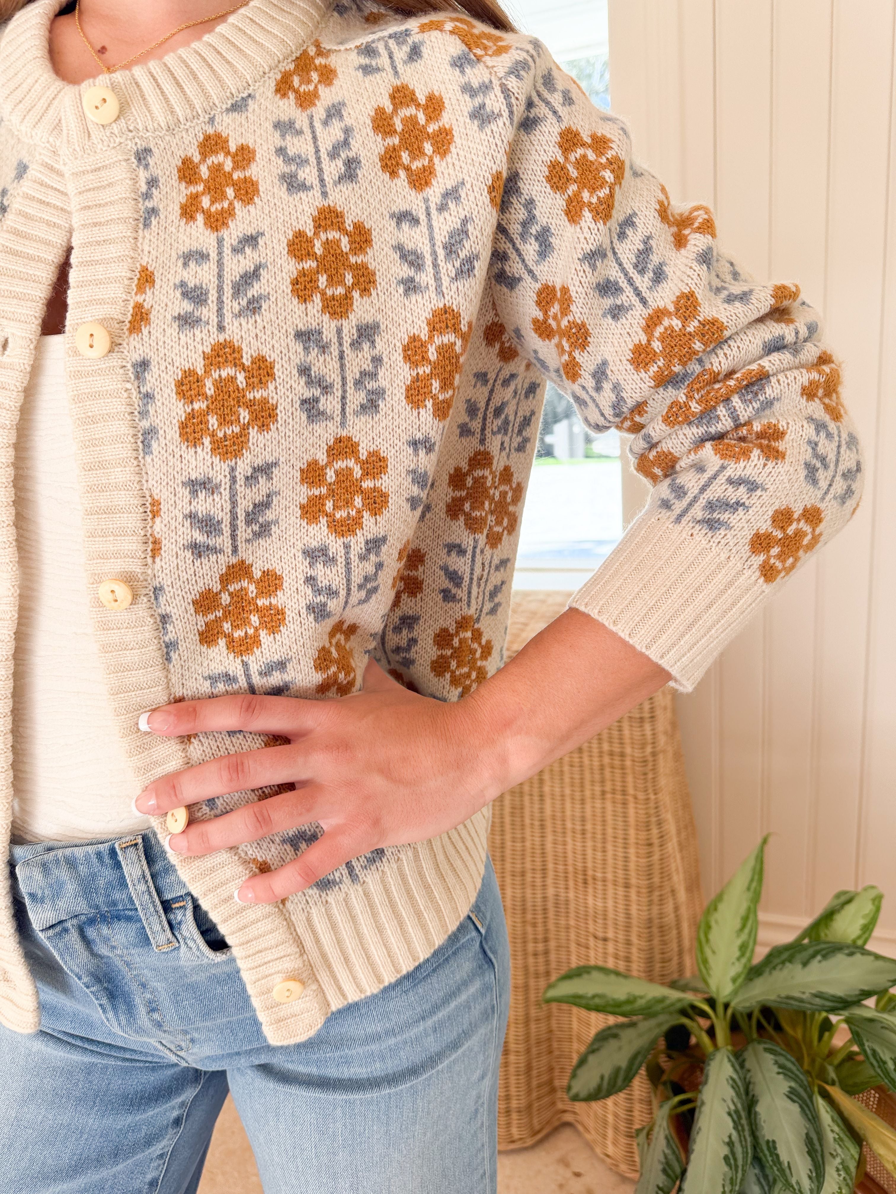 MAREA Flora Intarsia Cardigan Ivory