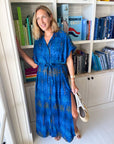 FINAL SALE MISA Lou Dress Cobalt Palms Chiffon