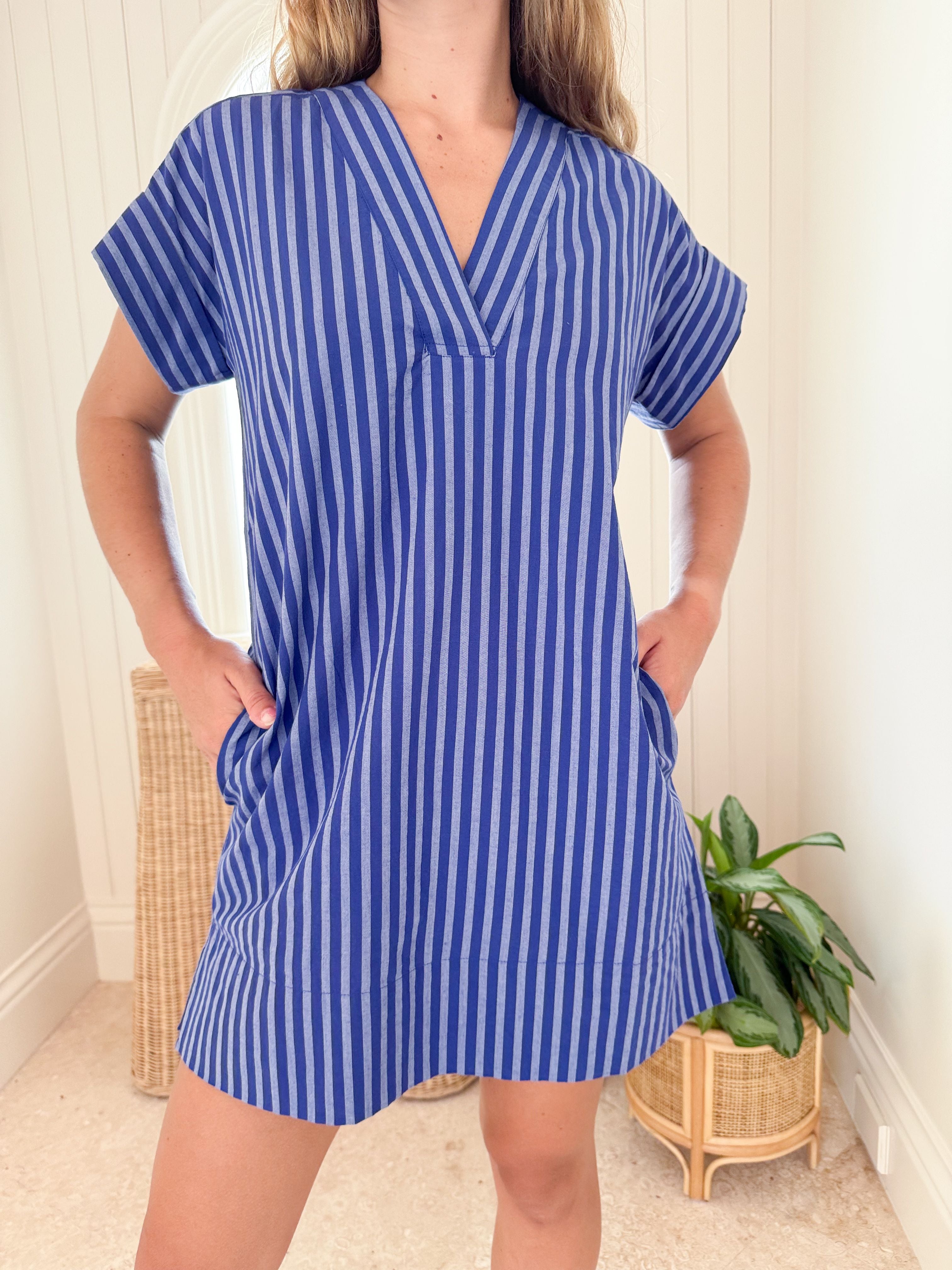 OLIPHANT V-neck Roll Sleeve Mini Dress Cabana Cobalt