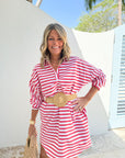 CARYN LAWN Preppy Dress Stripe & Gingham Red