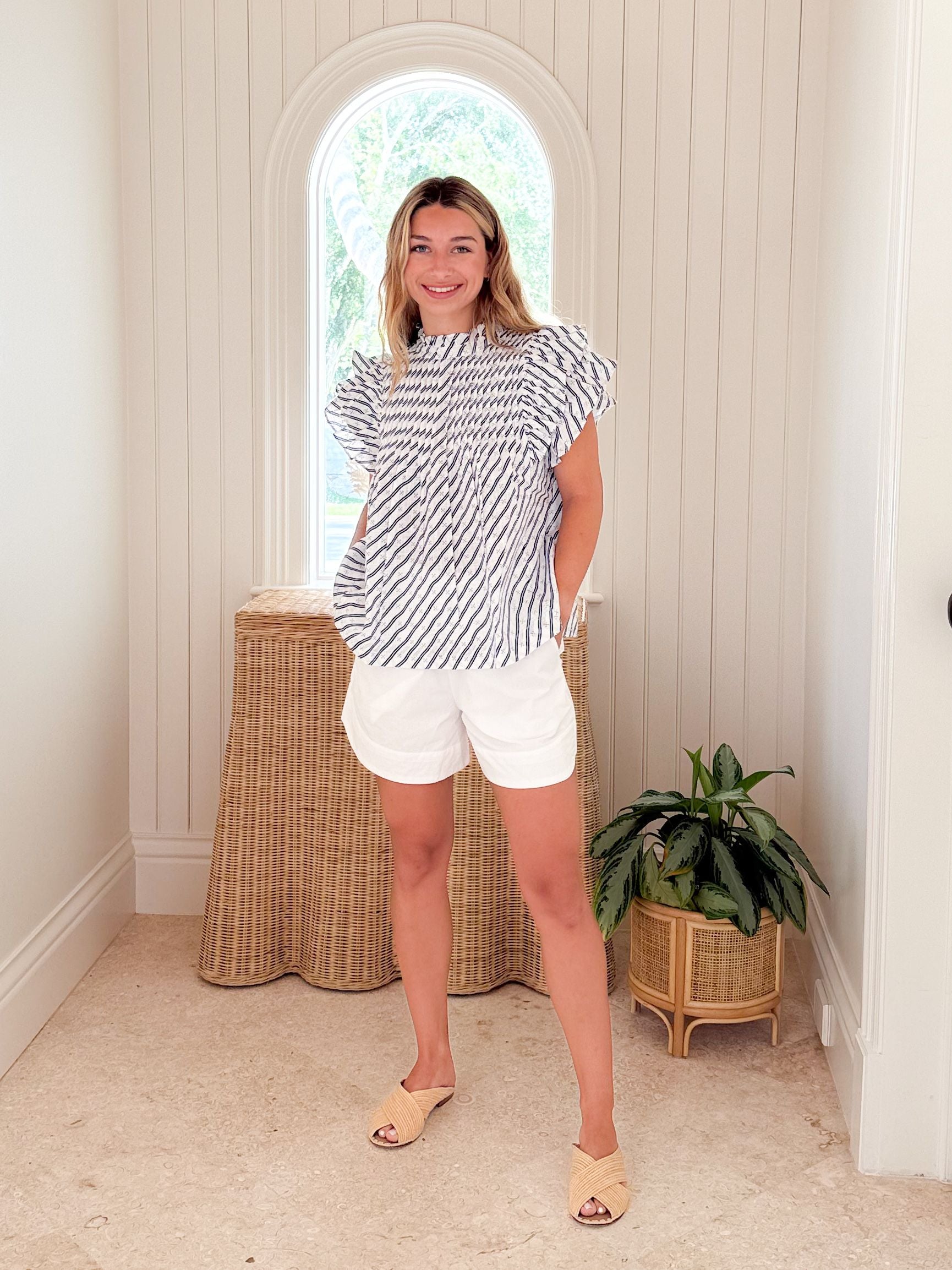 OLIPHANT Pintuck Ruffle Top Dipsy Navy