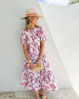 OLIPHANT Scooped Tiered Midi Dress Pretoria Pink