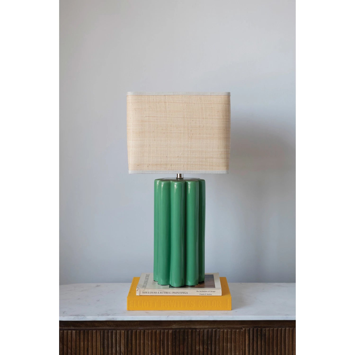 Stoneware Table Lamp w/ Raffia Shade