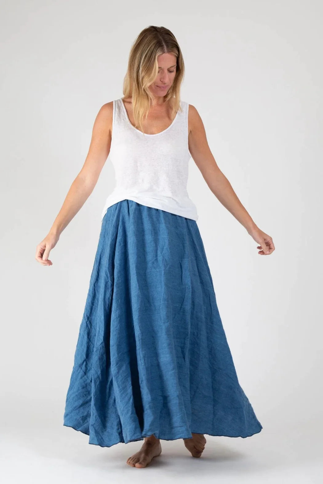 CP SHADES Deidra Skirt Bleached Indigo Linen Twill