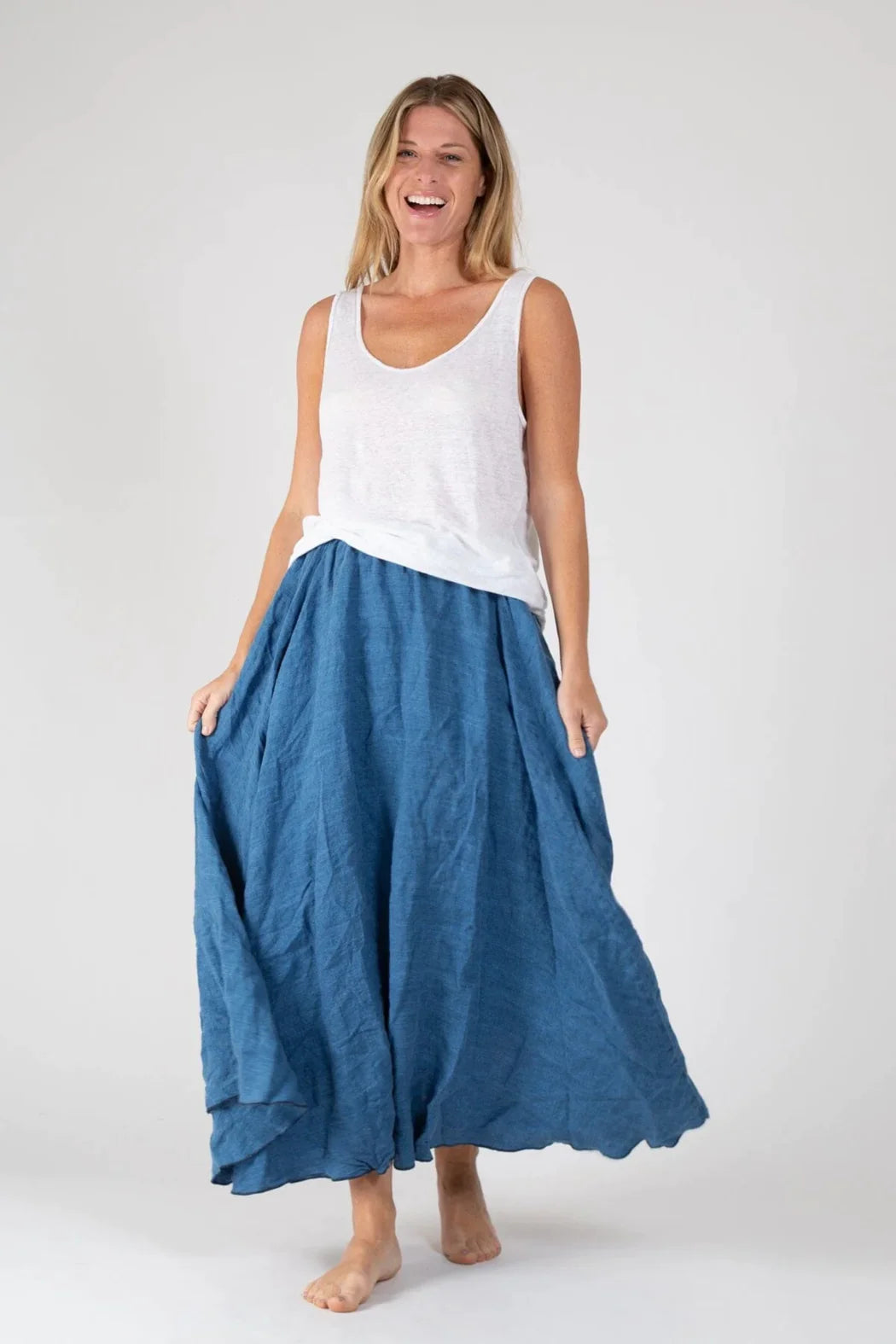 CP SHADES Deidra Skirt Bleached Indigo Linen Twill