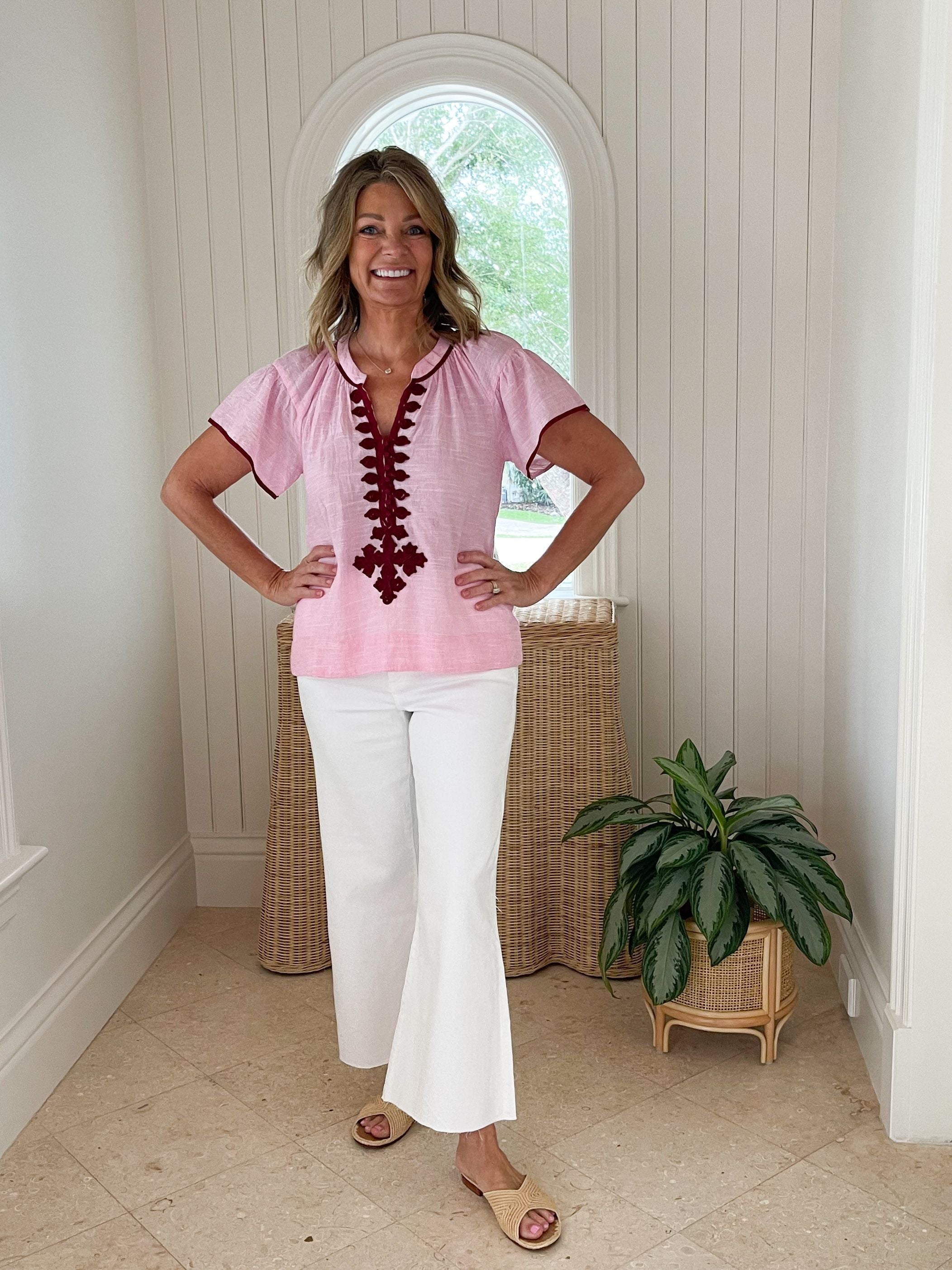 FINAL SALE ROSE AND ROSE Upminster Top Pink w/ Wine