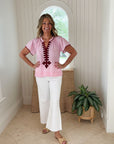 FINAL SALE ROSE AND ROSE Upminster Top Pink w/ Wine