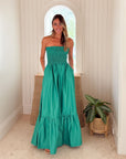 KASIA Cosmos Strapless Smocked Maxi Dress Green