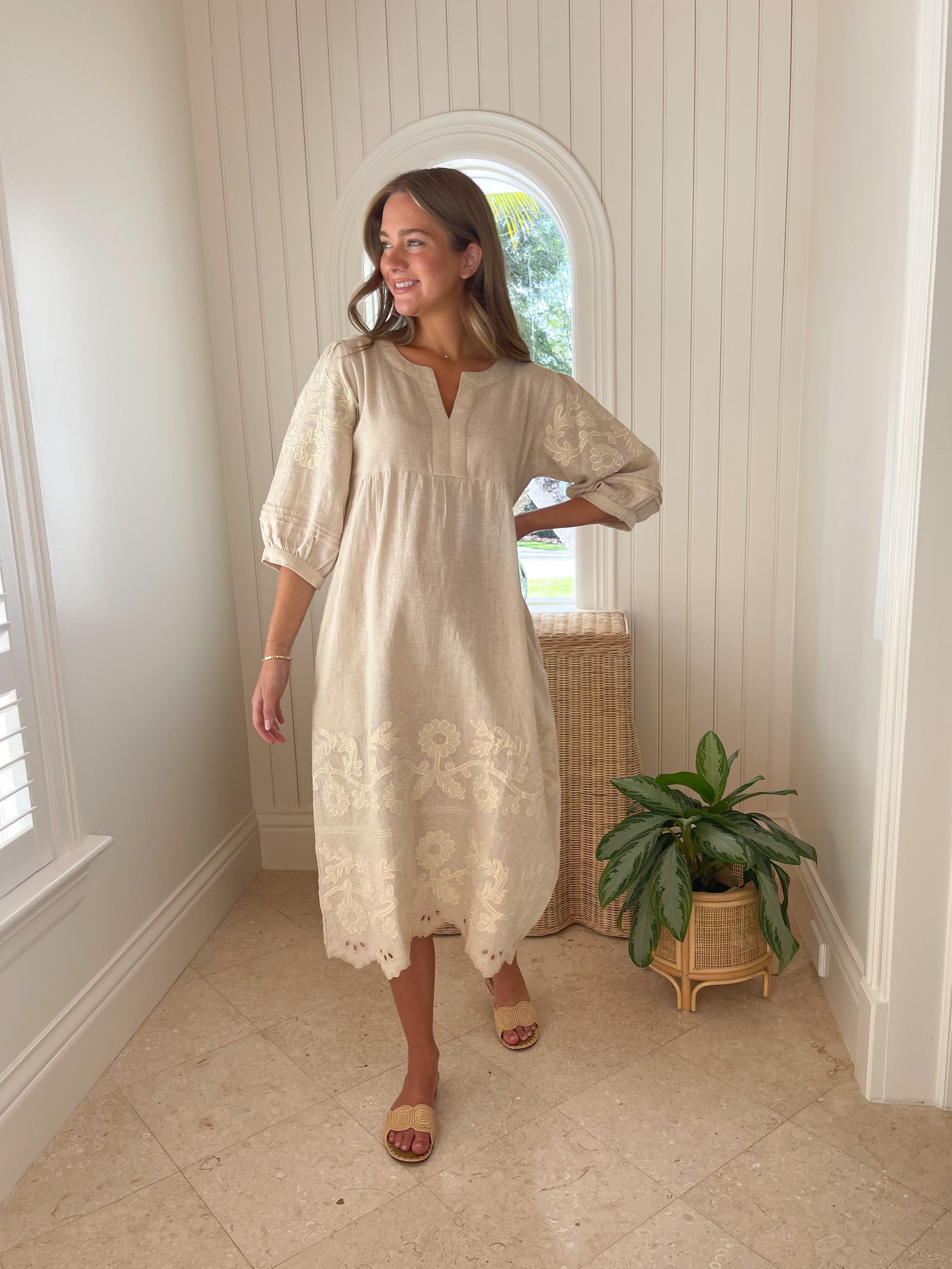 FINAL SALE ROSE AND ROSE Grange Dress Natural with Gold