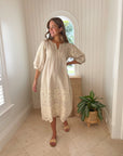 FINAL SALE ROSE AND ROSE Grange Dress Natural with Gold