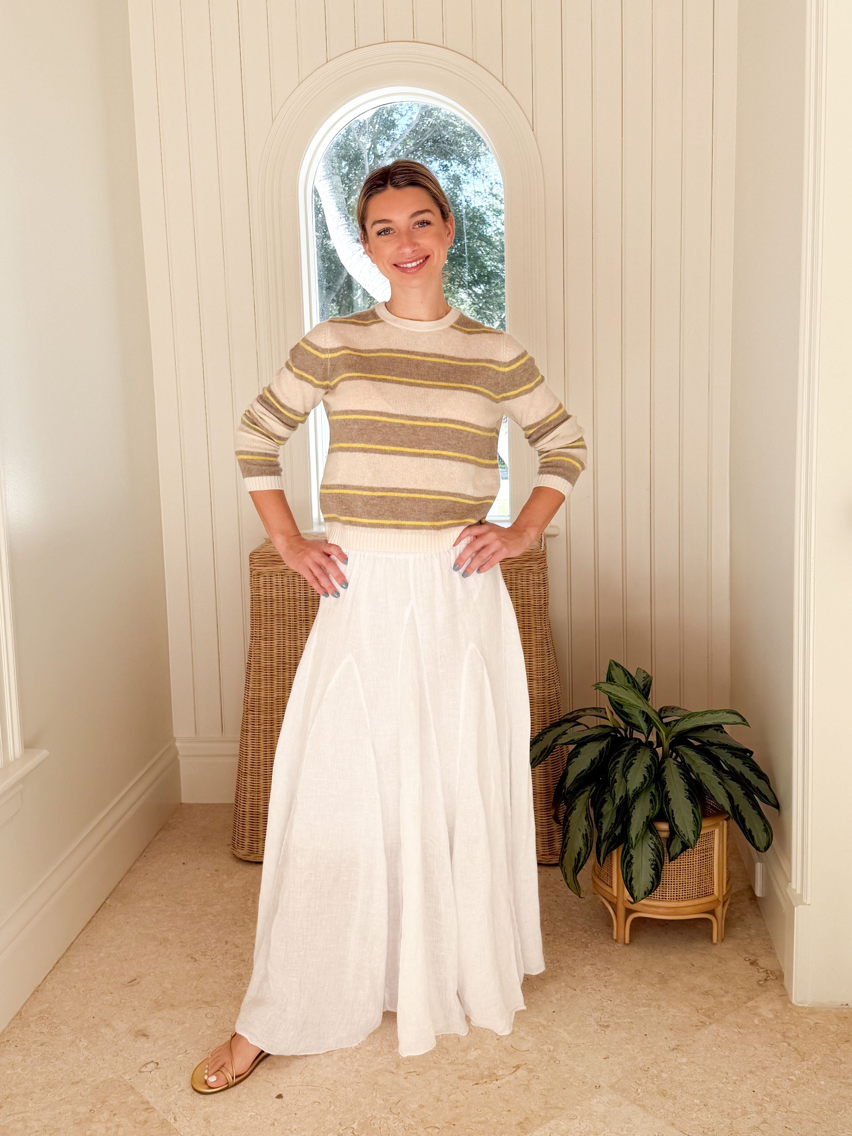 JUMPER 1234 Deckchair Stripe Crew Lily, Organic Light Brown, Light Yellow & Oatmeal