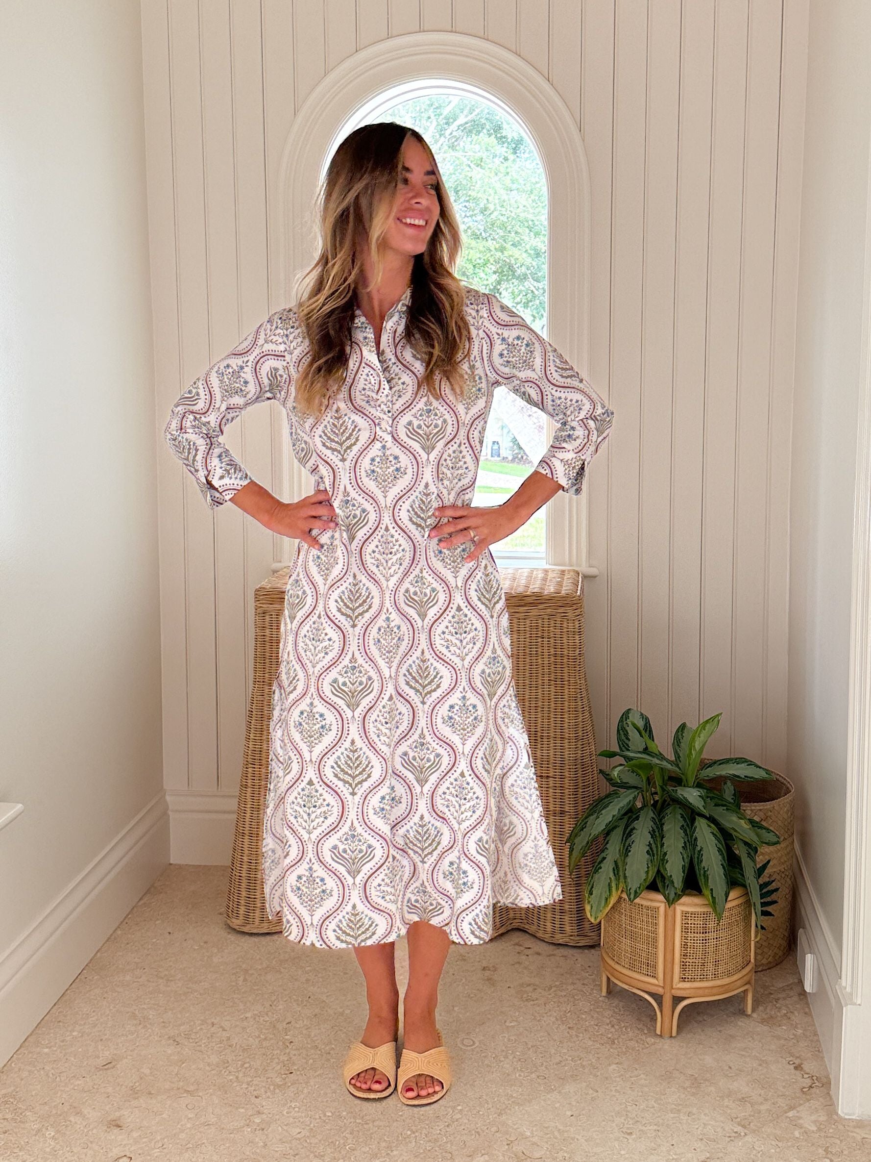 NAVYBLEU Sara Dress White Brown Botanical