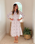 NAVY BLEU Sara Dress White Brown Botanical