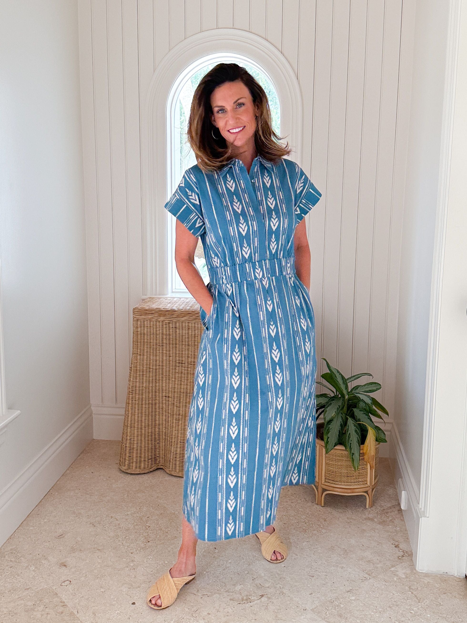 BEAU & RO Lisa Dress Ikat Stripe Blue