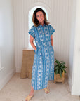 BEAU & RO Lisa Dress Ikat Stripe Blue