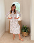 NAVY BLEU Sara Dress White Brown Botanical