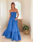 KASIA Cosmos Strapless Smocked Maxi Dress Blue