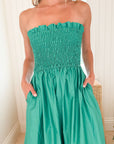 KASIA Cosmos Strapless Smocked Maxi Dress Green