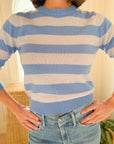JUMPER 1234 Stripe Stripe Crew in Organic Skylar Azure