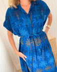 FINAL SALE MISA Lou Dress Cobalt Palms Chiffon
