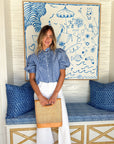 OLIPHANT Ruffle Front Button Blouse Devon Blue