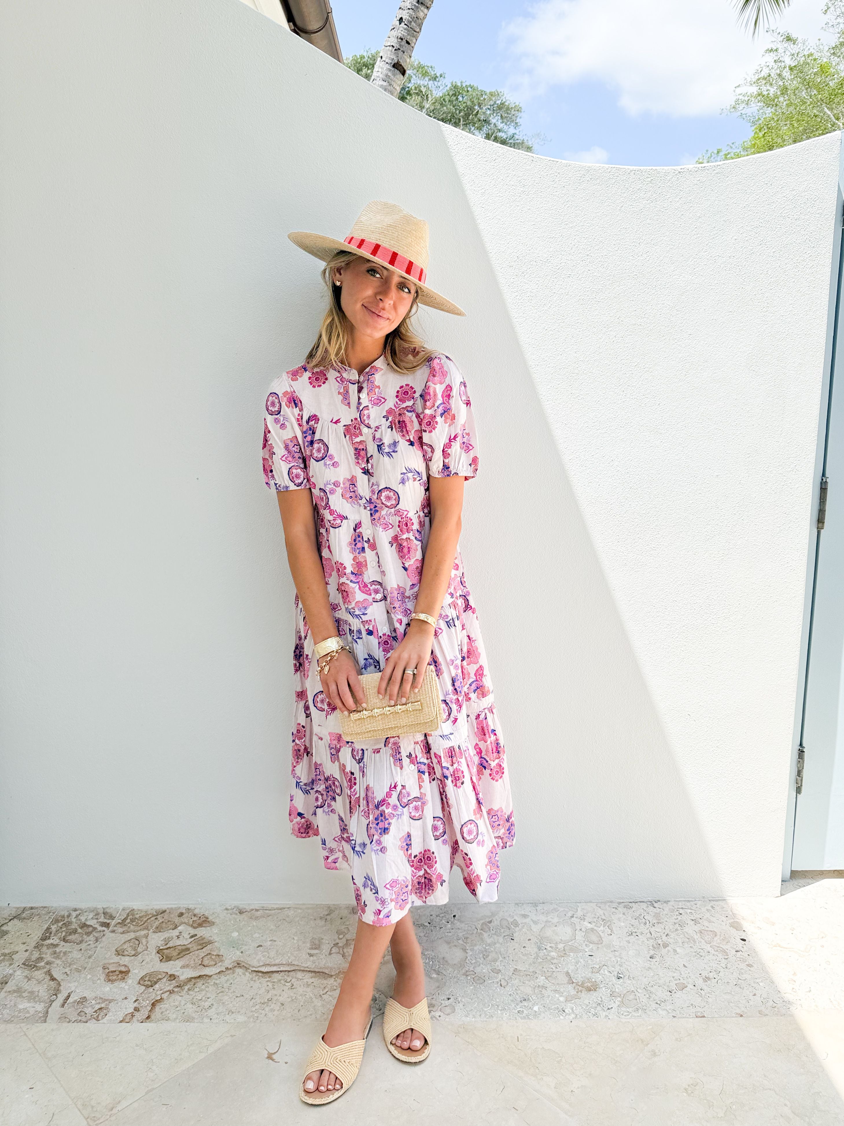 OLIPHANT Scooped Tiered Midi Dress Pretoria Pink