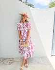 OLIPHANT Scooped Tiered Midi Dress Pretoria Pink