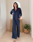 FRANK & EILEEN Eileen Button Up Navy Linen