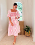 SMOCK LONDON Josefine Butler Dress Aquafresh Stripe w/ Big Apple