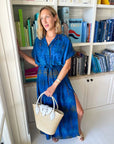 FINAL SALE MISA Lou Dress Cobalt Palms Chiffon