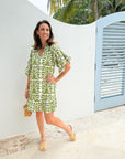FITZROY & WILLA Soleil Mini Dress Grass Ikat Block